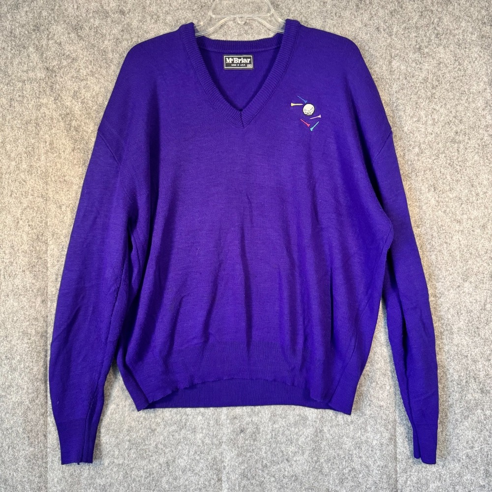 Vintage Mcbriar Golf Sweater V-Neck Mens XXL Purple Preppy Made in USA 80s